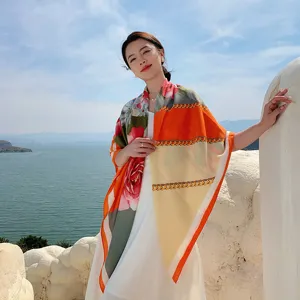 Elegant women's large floral scarf, versatile fashion shawl and wrap for stylish outfits.