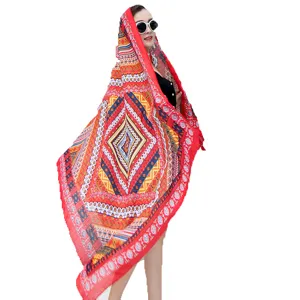 Women ethnic geometric print tassel scarf shawl sun protection beach travel wrap