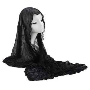 Black lace headscarf veil sun protection lightweight scarf versatile elegant fashion wrap.