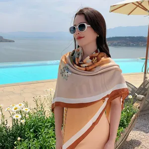 Floral print large square scarf women versatile shawl and stylish neckerchief accessory.