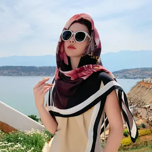 Stylish floral print large square scarf for women, versatile neck scarf and elegant shawl.