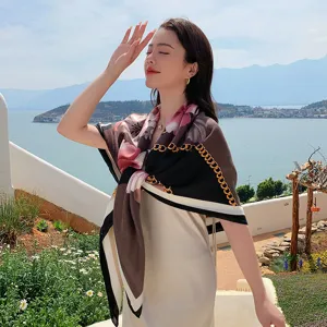 Elegant floral 130 large square scarf women fashion chain print shawl neckerchief