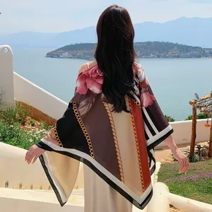 Floral print large square scarf for women, versatile fashion shawl and neckerchief.
