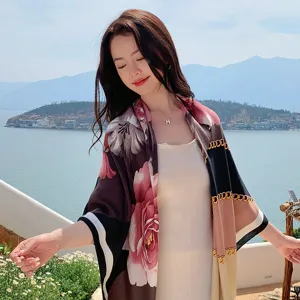 Floral large square scarf and versatile shawl for women, elegant floral chain print design.