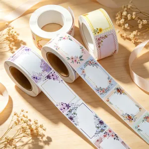 Watercolor Floral Blank Label Stickers Roll Adhesive Gift Sealing Hand Ledger Classification Stationery Decorative Stickers
