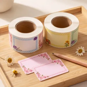 Watercolor floral blank label stickers, self-adhesive sticker rolls for journaling classification.