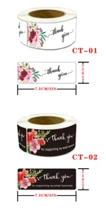 Roll adhesive thank you stickers with floral design, ideal for small business packaging and gifts.