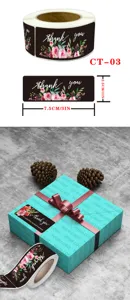 Roll floral thank you sticker labels for packaging sealing, decorative floral design.