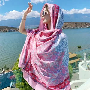 Bohemian ethnic style women's floral print shawl summer travel sun protection scarf lightweight