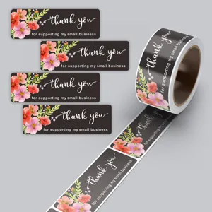 Rectangular thank you stickers with floral design, ideal for gift sealing and bakery packaging.