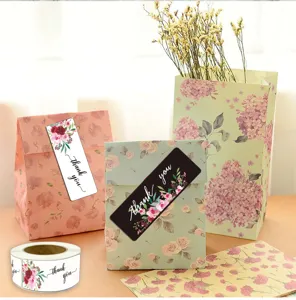 Roll thank you stickers floral sealing labels for packaging business gift decoration 500pcs
