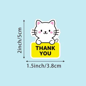 Mignon chat blanc autocollant de remerciement étiquette d'emballage pour boulangerie.
