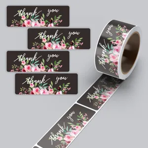 Rectangular thank you sticker roll with floral design for gift sealing and baking decor.