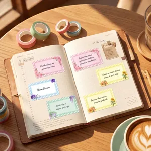 Watercolor floral label stickers for journal classification and gift sealing decoration details.