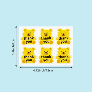 Adhésifs mignons d'ours jaune merci pour emballage de pâtisserie étiquettes scellées