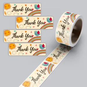 Rectangle Thank You Stickers Roll Adhesive Gift Sealing Labels For Florist Baking Packaging And Party Decoration