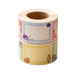 Watercolor floral blank label stickers roll, decorative journal sticker for gift sealing.