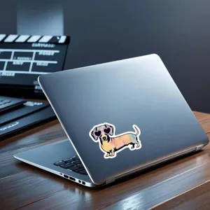 Mignon autocollant de teckel de dessin animé étanche pour ordinateur portable et tasses.