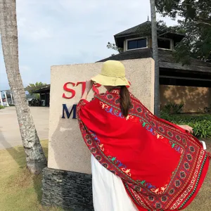 Women ethnic print shawl scarf sun protection stylish fashion vacation warm wrap 2023