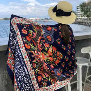 Floral printed sun scarf, lightweight summer fashion decorative shawl and silk feel wrap.