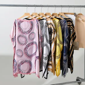 Dames zomer losse boothals blouse imitatie zijde zonbescherming top stijlvolle abstracte print