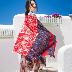 Ethischer Stil Damen Strand Sonnenschutz Schal, langer vielseitiger geometrischer Druck.