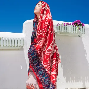 Damen Sommer Strand Sonnenschutz Schal Tuch, ethnischer Stil lange vielseitige rote blaue Schal