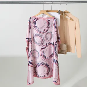 Roze abstract cirkel patroon off-shoulder los zomer top ademend zonbescherming overhemd