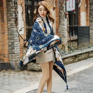Vintage chain pattern silk scarf, stylish fashion shawl and versatile wrap for women.
