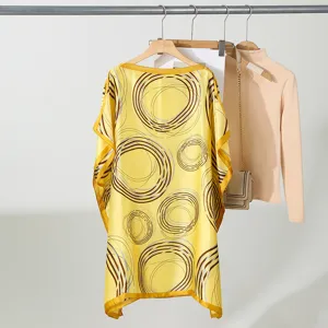Gele abstracte cirkel print boothals losse zomer tuniek blouse, lichtgewicht zonbescherming top.