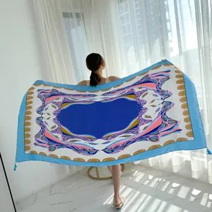 Women vintage ethnic style large silk scarf shawl office air-conditioned room wrap elegant