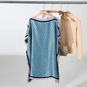 Blauw bedrukt chic o-hals los zomer topje, lichtgewicht zijdeachtig casual overhemd.