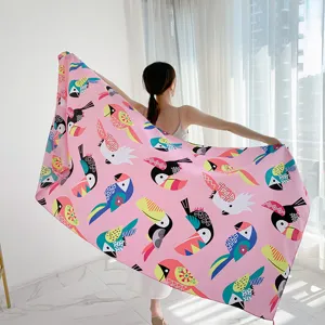 Pink tropical toucan bird pattern print detail on soft lightweight fabric scarf shawl.