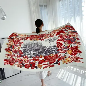 Luxury vintage style printed silk scarf large square shawl for women elegant accessory