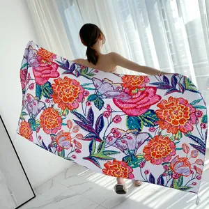 Detail view of a vintage ethnic style floral scarf women large shawl for office use.