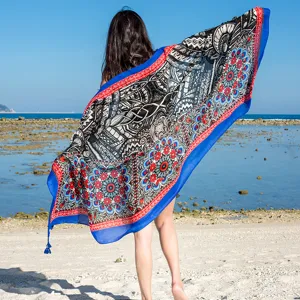 Ethnic print cotton beach shawl scarf for women summer sun protection wrap soft stylish blanket