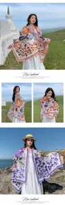 Bohemian style shawl detail, lightweight scarf for beach vacation and outdoor travel scenes.