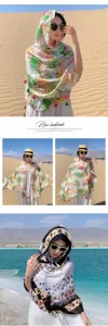 Bohemian floral print beach shawl and lightweight sun protection scarf for women desert travel.