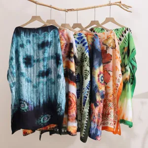 Bohemian printed boat neck silk-feel sun protection shawl versatile summer beach cover up