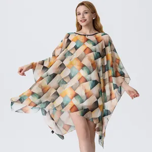 Women's Georgette Maxi Dress Summer Beach Vacation Floral 3D Printed Loose Batwing Sleeve Casual Pullover Dress
