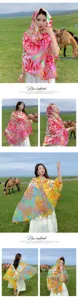 Bohemian floral print scarf thin shawl women ethnic outdoor beach travel fashion accessory.