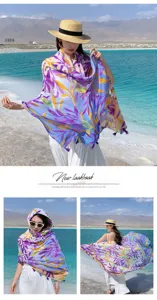 Bohemian floral print beach scarf women lightweight sunscreen shawl for desert travel holiday.