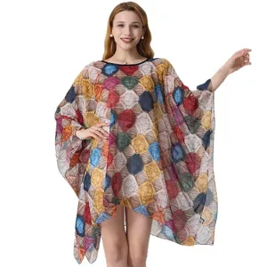 Summer 3D print loose pullover beach dress women lightweight resort wear tunic top