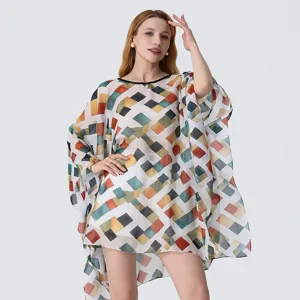 Robe Longue en Mousseline pour Femmes Imprimé Géométrique Décontracté Vacances à la Plage Été Robe Longue Sans Manches Coupe Ample