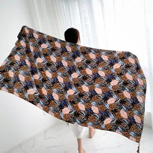Women retro ethnic floral print cotton beach towel summer travel sunscreen shawl wrap scarf