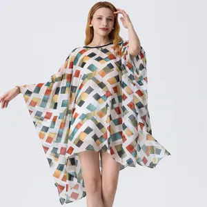 Robe de plage cache-maillot en mousseline imprimé géométrique 3D pour femme style été