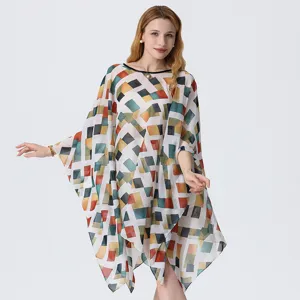 Femme Été Imprimé Géométrique 3D Ample Plage Cache-Maillot Manches Chauve-Souris Robe