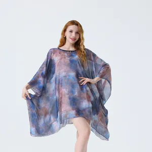 Femme Été 3D Imprimé Chiffon Plage Cache Couvert Ample Casual Pull Vacances Robe