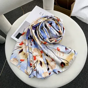 Elegant floral silk scarf imitation shawl for women, stylish spring accessory, soft fabric.
