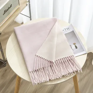 Autumn winter double sided solid color imitation cashmere scarf with tassels women warm shawl